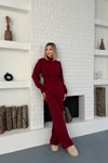Bordo Dik Yaka Crop Kazak Pantolon Triko İkili Takım