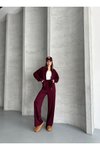 Bordo Fermuarlı Modal Kumaş Eşofman İkili Takım