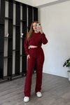 طقم بنطلون وبلوزة كروب مضلعة بلون البوردو
