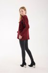 Bordo Fiyonk Kurdela Detay Oversize Uzun Kazak