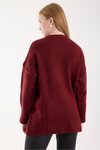 Bordo Fiyonk Kurdela Detay Oversize Uzun Kazak