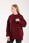 Bordo Fiyonk Kurdela Detay Oversize Uzun Kazak