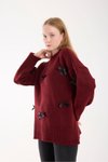 Bordo Fiyonk Kurdela Detay Oversize Uzun Kazak