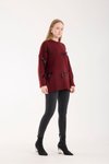 Bordo Fiyonk Kurdela Detay Oversize Uzun Kazak