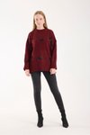 Bordo Fiyonk Kurdela Detay Oversize Uzun Kazak