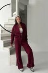 Bordo Kadın İplik Şardonlu Oversize Eşofman Takımı