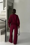 Bordo Kadın İplik Şardonlu Oversize Eşofman Takımı