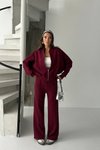 Bordo Kadın İplik Şardonlu Oversize Eşofman Takımı
