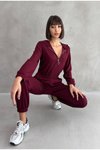 Bordo Kapüşonlu Paçası Lastikli Modal Eşofman Takım