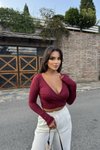 Bordo Kruvaze Yaka Basic Dalgıç Crop