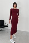 Burgundy Midi Modal Fabric Long Sleeve Side Slit Dress
