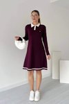 Bordo Midi Polo Yaka Uzun Kollu Modal Elbise
