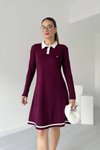 Bordo Midi Polo Yaka Uzun Kollu Modal Elbise