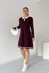 Bordo Midi Polo Yaka Uzun Kollu Modal Elbise