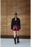 Bordo Mini Deri Şort Etek