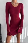Bordo Mini Kaşkorse Arkadan Bağlama Detaylı Elbise