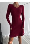 Bordo Mini Kaşkorse Arkadan Bağlama Detaylı Elbise