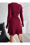 Bordo Mini Kaşkorse Arkadan Bağlama Detaylı Elbise