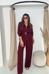 Bordo Modal Kumaş Kemerli İkili Takım