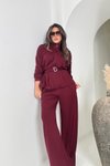Bordo Modal Kumaş Kemerli İkili Takım