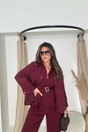 Bordo Modal Kumaş Kemerli İkili Takım