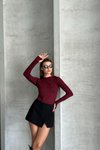 Bordo Modal Kumaş Taşlı Body