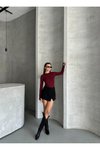 Bordo Modal Kumaş Taşlı Body