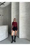 Bordo Modal Kumaş Taşlı Body
