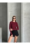 Bordo Modal Kumaş Taşlı Body