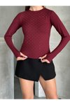 Bordo Modal Kumaş Taşlı Body