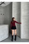 Bordo Modal Kumaş Taşlı Body