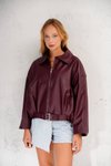 Bordo Oversize Kemerli Bomber Ceket