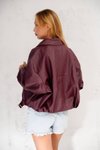 Bordo Oversize Kemerli Bomber Ceket