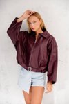 Bordo Oversize Kemerli Bomber Ceket