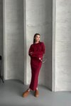 Bordo Pamuklu Bisiklet Yaka Etekli İkili Takım