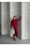 Bordo Pamuklu Bisiklet Yaka Etekli İkili Takım