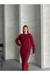Bordo Pamuklu Bisiklet Yaka Etekli İkili Takım