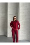 Bordo Pamuklu Kapüşonlu İkili Takım