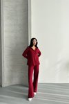 Burgundy Cotton Polo Collar Two-Piece Set