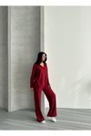 Bordo Pamuklu Polo Yaka İkili Takım