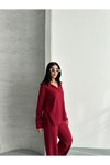 Bordo Pamuklu Polo Yaka İkili Takım