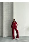 Bordo Pamuklu Polo Yaka İkili Takım
