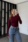 Bordo Parmak Geçmeli Basic Bluz