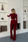 Bordo Parmak Geçmeli Basic Crop Ve İspanyol Paça Tayt İkili Takım