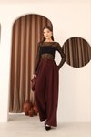 Bordo Pileli Palazzo Kumaş Bol Paça Yüksek Bel Pantolon