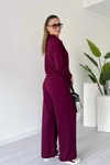 Bordo Polo Yaka Uzun Kollu Modal Kumaş İkili Takım