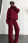 Bordo Şal Detaylı Triko 3lü Üçlü Takım