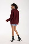 Bordo Selanik Örgü Oversize Triko Uzun Kazak