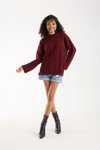 Bordo Selanik Örgü Oversize Triko Uzun Kazak