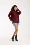 Bordo Selanik Örgü Oversize Triko Uzun Kazak